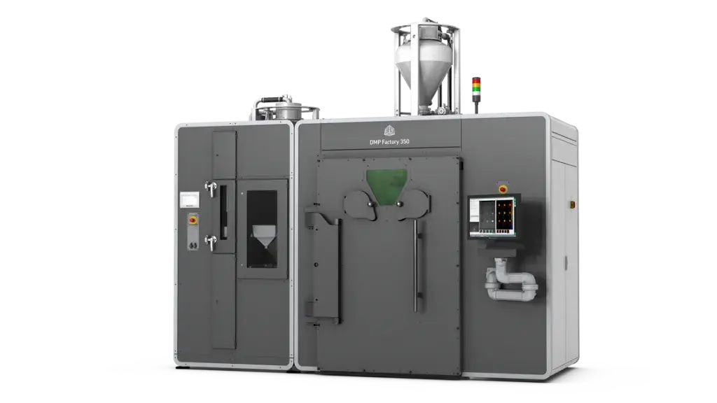 3D Systems DMP Factory 350 high throughput, high repeatability metal 3D printer with integrated powder management for scalable metal part production.