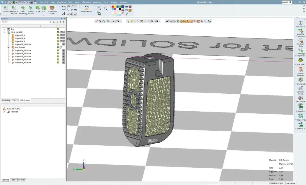 DfAM screenshot of Imprint Medical implant using 3DXpert for SOLIDWORKS